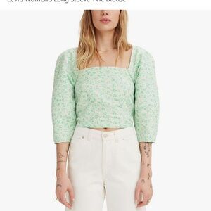 NWT Levi’s Women’s Long Sleeve Yvie Blouse, Crop Top, Green and Cream Floral